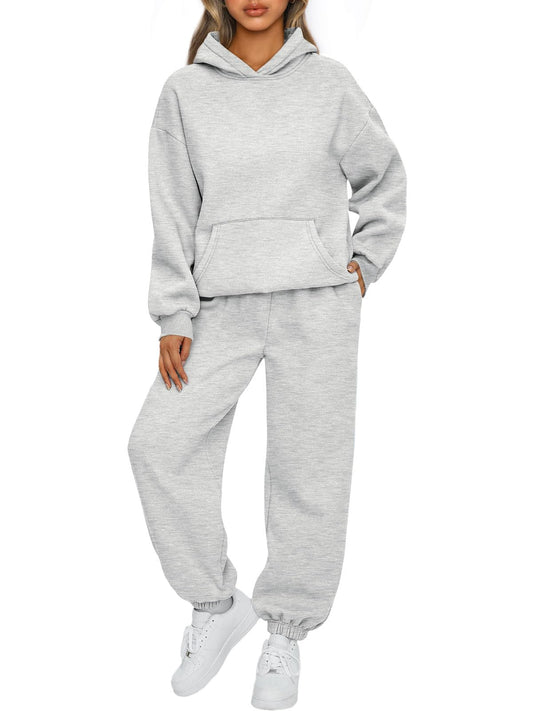 AUTOMET Women 2 Piece Outfits 2025 Plus Size Fall Fashion Airport Travel Pants Lounge Set Leisure Vacation Winter Clothes Sweatsuits Grey M