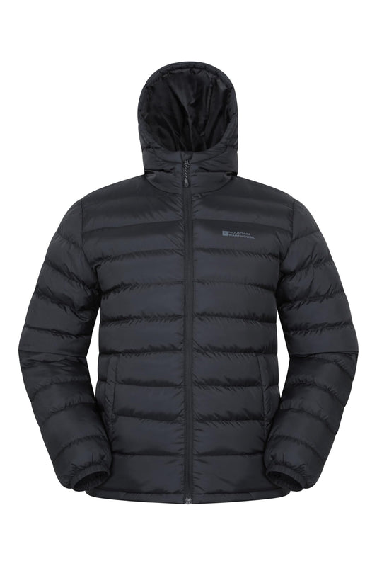 Mountain Warehouse Season Mens Padded Jacket - Water Resistant Puffer Coat, Lightweight, Warm, Lab Tested to -30C, Microfibre Filler - For Travelling, Walking Black M