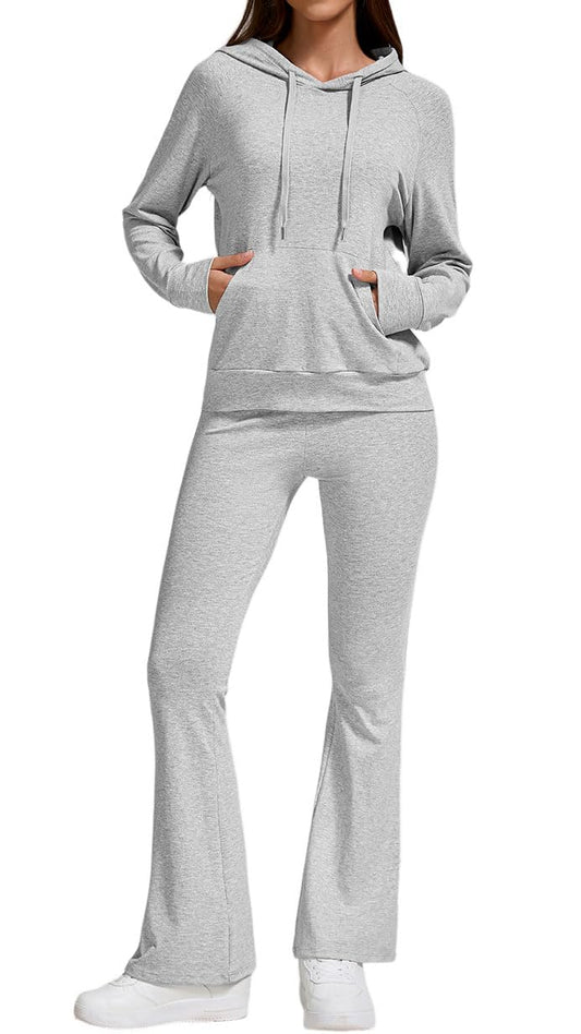 YETOWA Stylish Women's 2 Piece Outfits Hooded Sweatshirt Flared Leg Pants Combo Perfect for Active Casual Wear