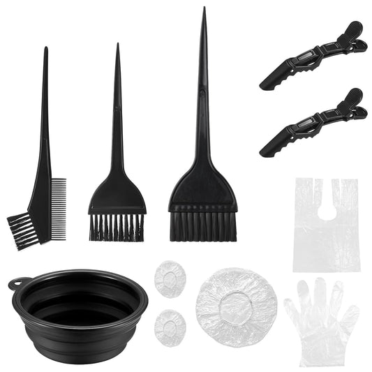VARHHUXHA 10 Pcs Hair Dye Coloring Set Colouring Kit, DIY Beauty Salon Hair Dye Bleaching Tools Kit, Including Brush, Mixing Bowl, Ear Cover, Shawl, Gloves, Clips