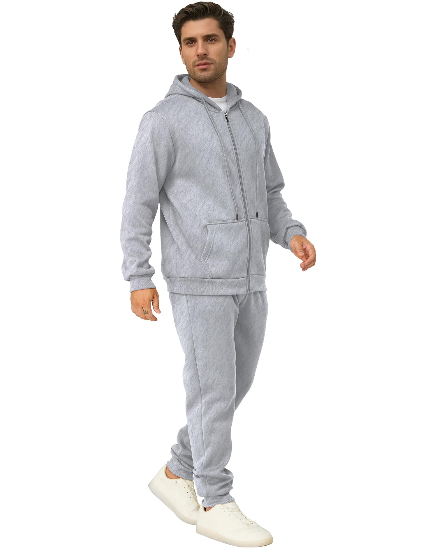Mens Sweatsuits 2 Piece Casual Full Zip Tracksuits Zip Up Hoodie and Sweatpants Set Athletic Sweat Suits(M,Light Grey)