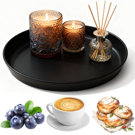 Black Decorative Round Tray, Autumn Decorations and Room Decor, Modern Farmhouse Decor Coffee Table Trays for Jewelry Perfume Fruit Bowl Living Room Accessories Home Decoration Candle Tray