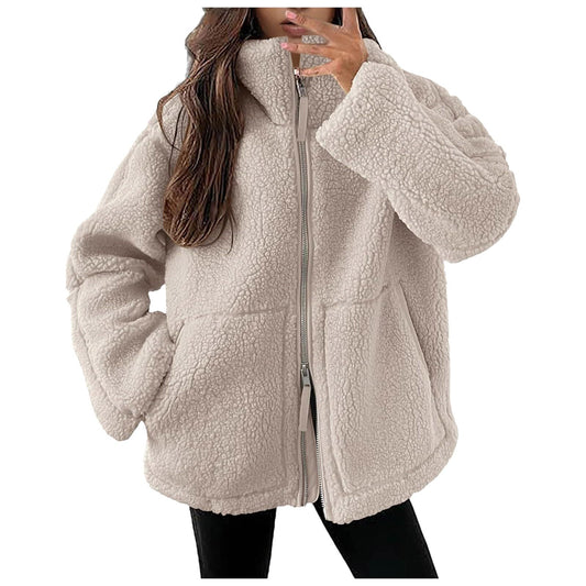 Vhersily 2025 Regal Women's Fleece Winter Warm with Zipper Short Bedroom Jacket without Hood Jackets Solid Color Plush Coat Comfortable Sherpa Fleece Jacket, beige, M