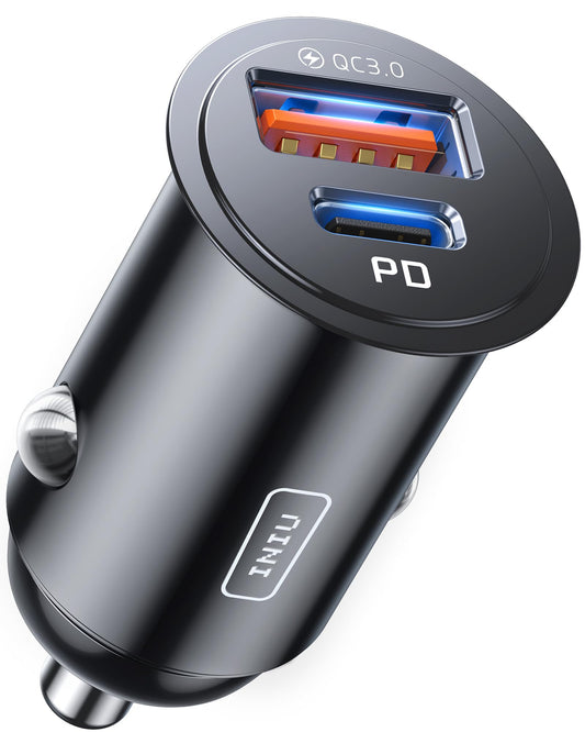 INIU Car Charger, Cigarette Lighter USB Charger Total 60W [USB C 30W+USB A 30W] 12V USB Socket, PD3.0 Fast Charge Car Phone Charger Metal Adapter for iPhone 17 16 15 14 13 Pro Max iPad Samsung Google