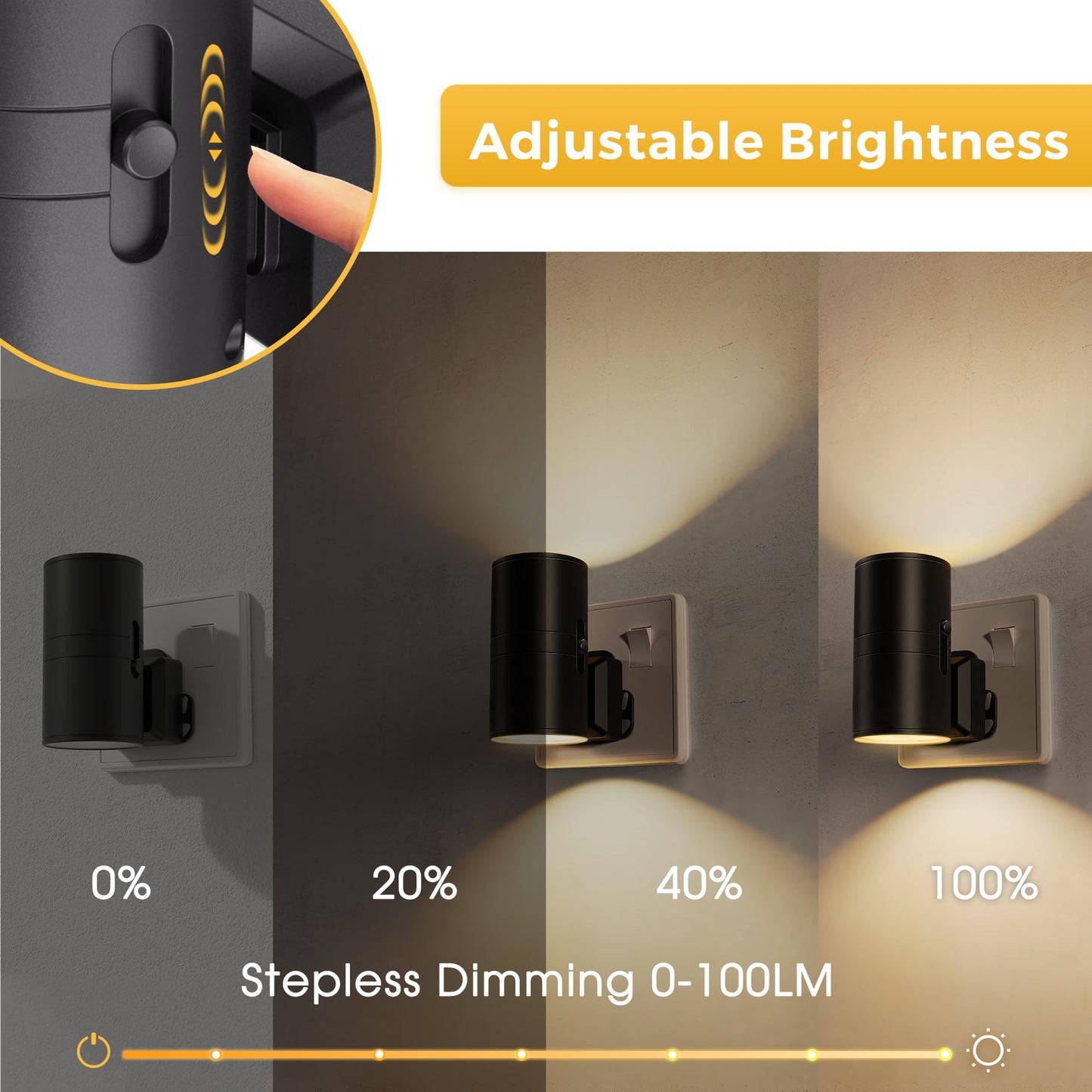 LOHAS-LED Night Light Plug in Wall, Dimmable Night Light with Dusk to Dawn Sensor, [1 Pack] Adjustable Brightness 100LM, Warm White 3000K, Plug in Nightlight for Hallway Bedroom Stair Bathroom Toddler