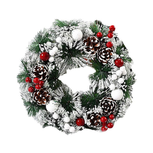 YAOJIWANG Christmas Wreath 40cm/16inch Door Wreath Outdoor Indoor Decorations Red Mixed Glitter Finish Artificial and Natural Mix