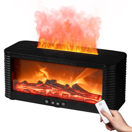hzuisst Fireplace Diffuser, 7 Colours Flame Diffuser for Home with Timer, 250ml Waterless Auto Off Essential Oil Electric Diffuser for Home Bedroom Office