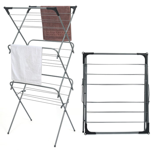 Rainberg 3 Tier Clothes Airer Drying Indoor and Outdoor, Heavy Duty Laundry Rack with Non-Slip Feet and Corner Spaces for Hangers, Flat foldable for Space Saving Washing Line, 14m Drying Space