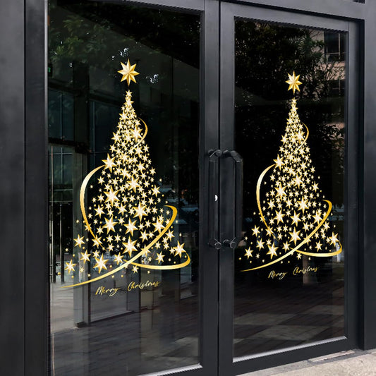 Cityhermit - 2 Pack Christmas Tree Stickers - Large Golden Christmas Tree - Wall, Window, Door Display - Window Stickers