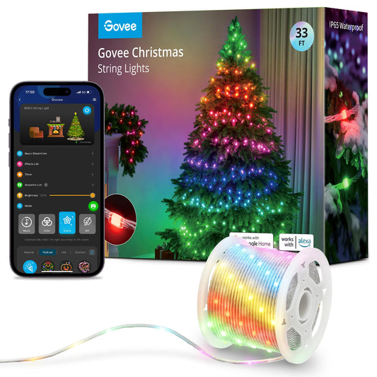Govee Christmas String Lights, Christmas Decorations Indoor, 10M RGBIC Indoor Lights with 100 LED Lights, App Control with 125+ Dynamic Scene Modes, IP65 Waterproof, Sync with Music, Alexa Compability