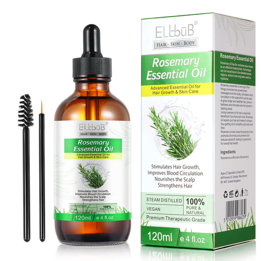 ELBBUB Rosemary Oil for Hair Growth - Undiluted Rosemary Oil for Hair Skin - Cleansing Rosemary Essential Oil for Dry Scalp Care Rid of Itchy and Dry Scalp, 1, 120.0 millilitre