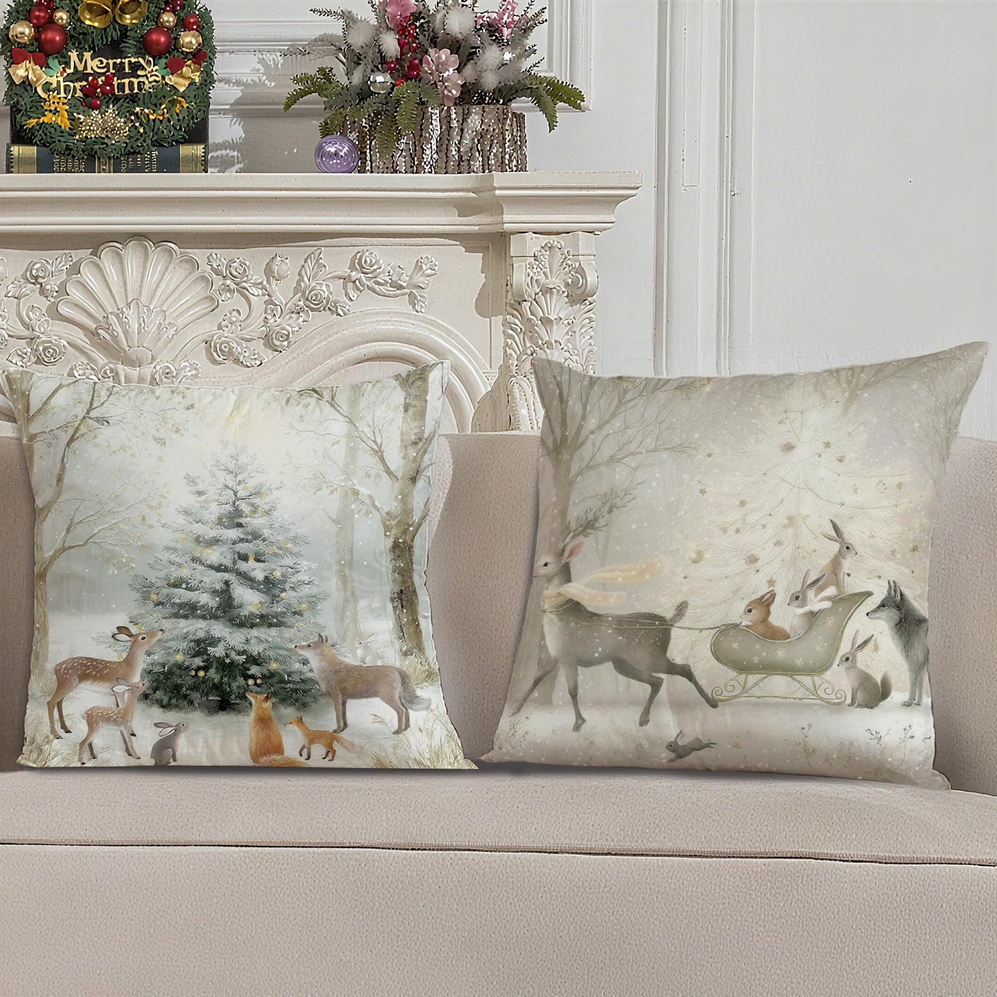 Christmas Cushion Covers Xmas Decorations Throw Pillow Cover Winter Animal Snowman Grey Set of 4 Christmas Decor For Sofa Living Room Home 18x18 Inch 45x45cm